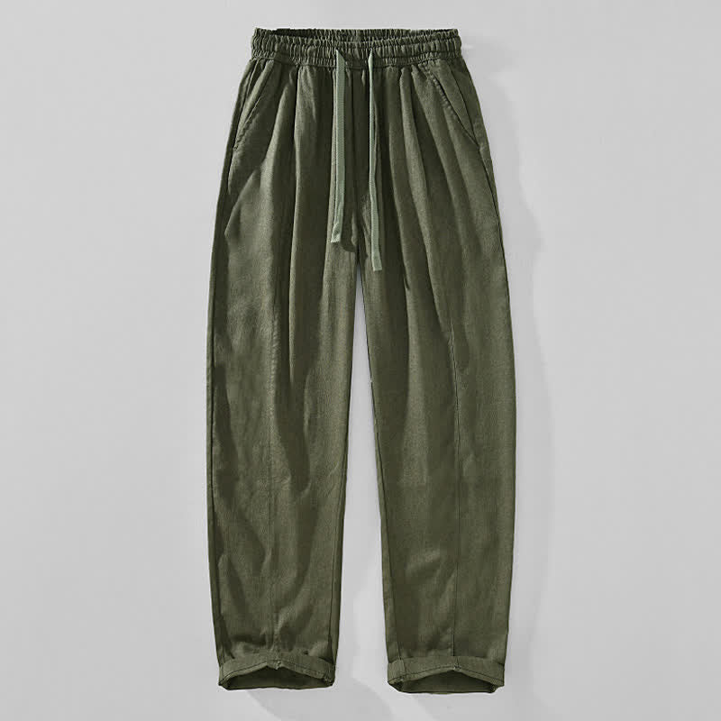 Buddha Stones Spring Summer Casual Minimalist Drawstring Solid Ankle Pants Men's Tapered Pants With Pockets - DarkOliveGreen - US/UK/AU44，EU54 (4XL) - image 9