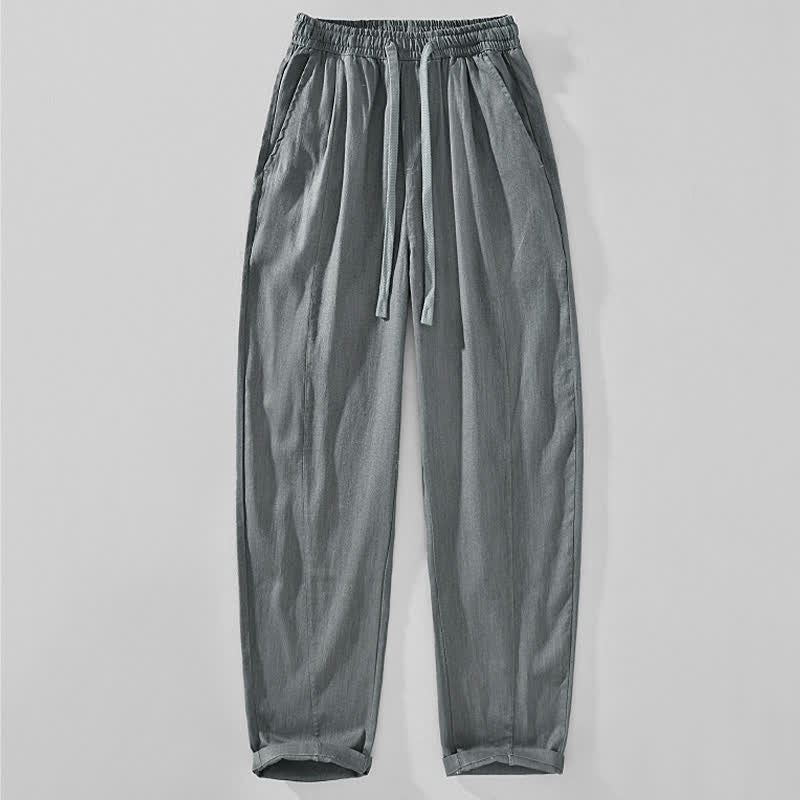 Buddha Stones Spring Summer Casual Minimalist Drawstring Solid Ankle Pants Men's Tapered Pants With Pockets - LightSlateGray - US/UK/AU44，EU54 (4XL) - image 0