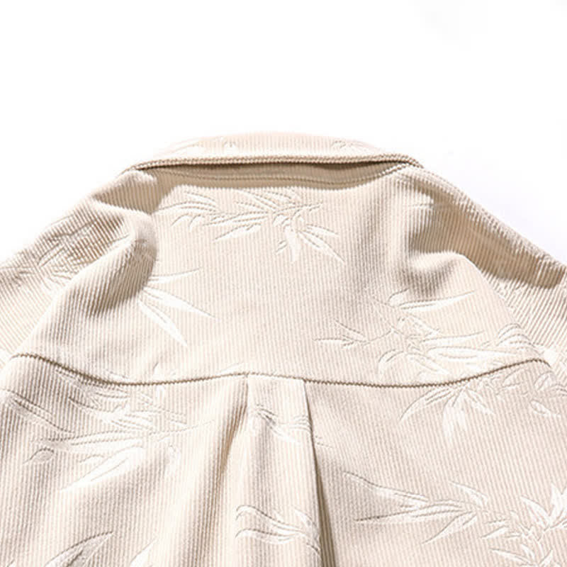 Buddha Stones Fall Winter Tang Style Frog Button Bamboo Print Corduroy Men's Long Sleeve Shirts - image 44