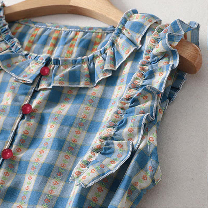 Buddha Stones Summer Button-Up Drawstring Gingham Women's Summer Sleeveless Dress With Pockets - image 6