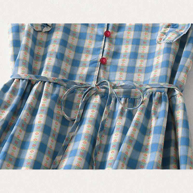 Buddha Stones Summer Button-Up Drawstring Gingham Women's Summer Sleeveless Dress With Pockets - image 8