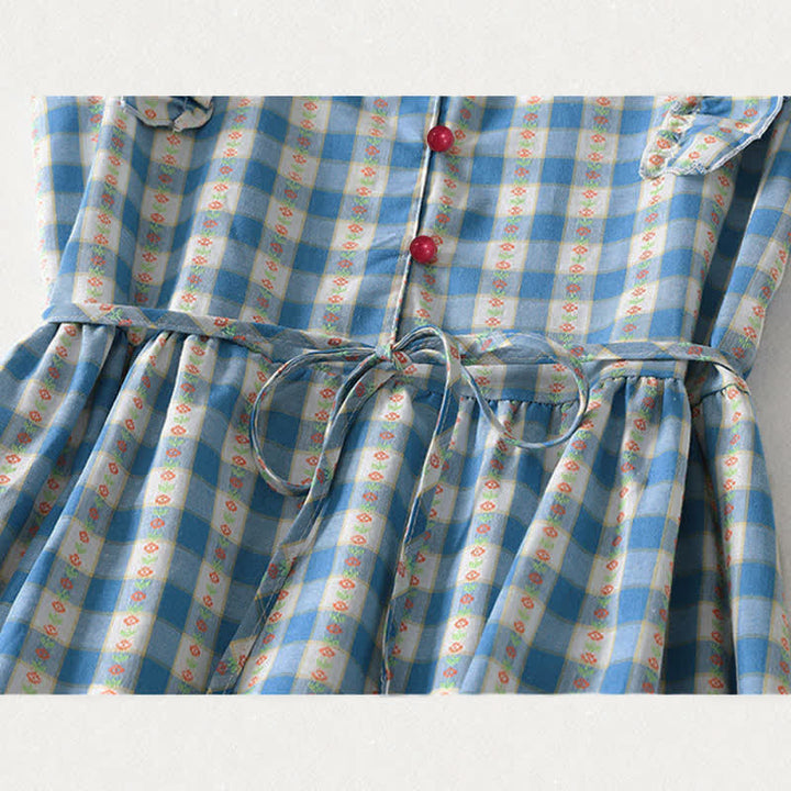 Buddha Stones Summer Button-Up Drawstring Gingham Women's Summer Sleeveless Dress With Pockets - image 8