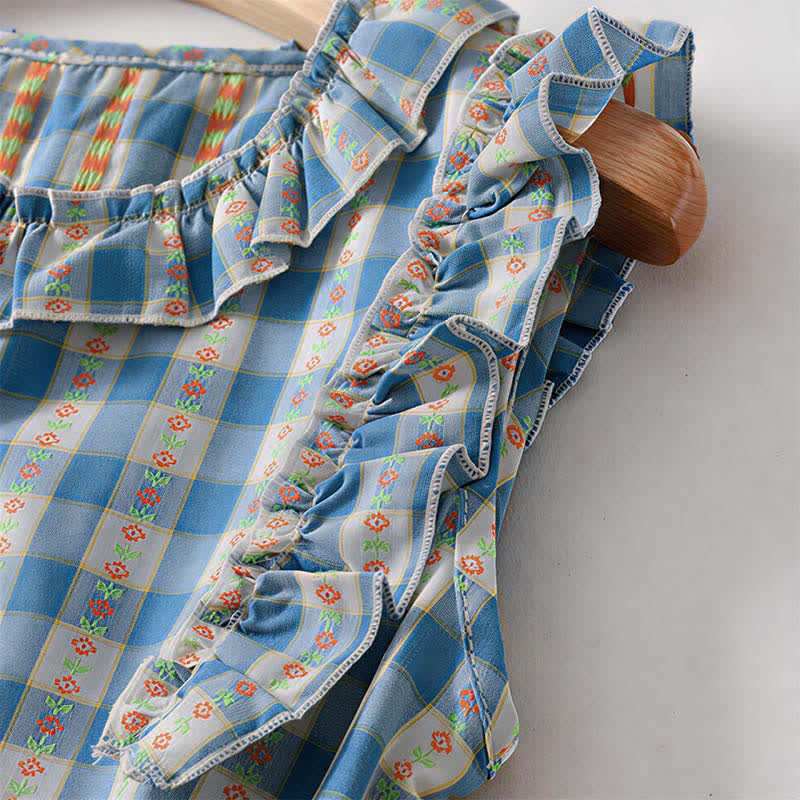 Buddha Stones Summer Button-Up Drawstring Gingham Women's Summer Sleeveless Dress With Pockets - image 7