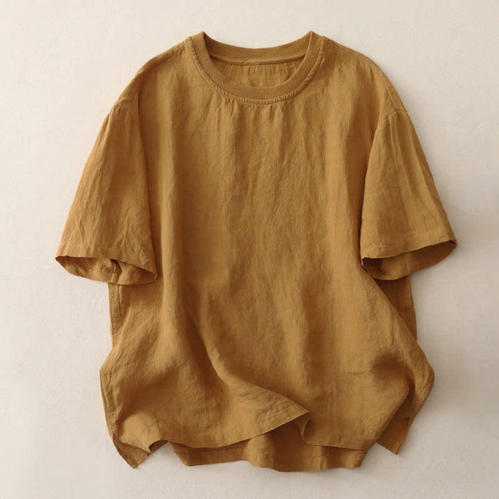 Buddha Stones Plain Threaded Crew Neck Design Women's Short Sleeves Shirt - Goldenrod - US14，UK/AU18，EU46 (2XL) - image 12