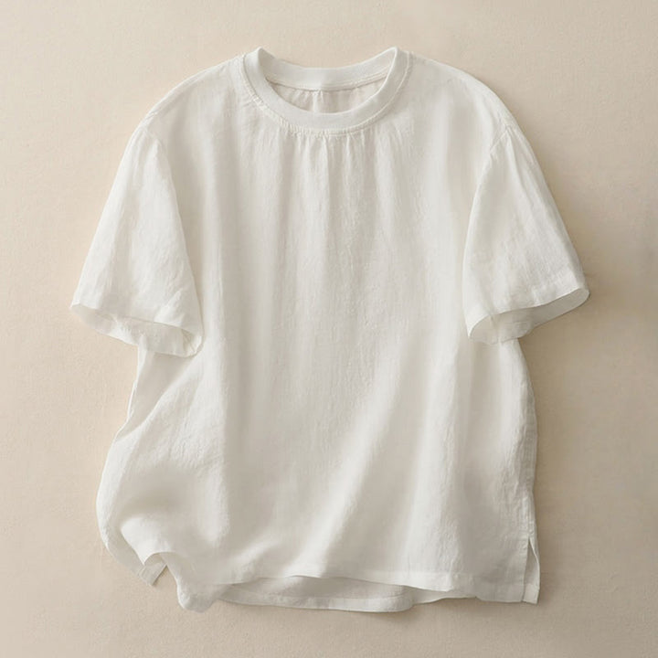 Buddha Stones Plain Threaded Crew Neck Design Women's Polyester Short Sleeves Shirt - Snow - US14，UK/AU18，EU46 (2XL) - image 4