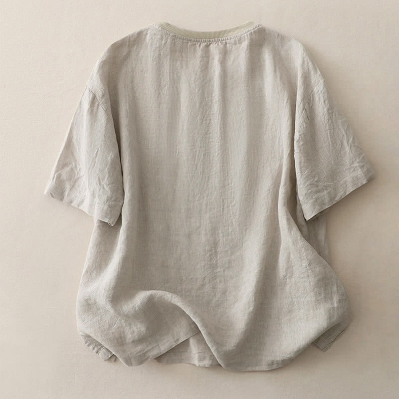 Buddha Stones Plain Threaded Crew Neck Design Women's Polyester Short Sleeves Shirt - image 25