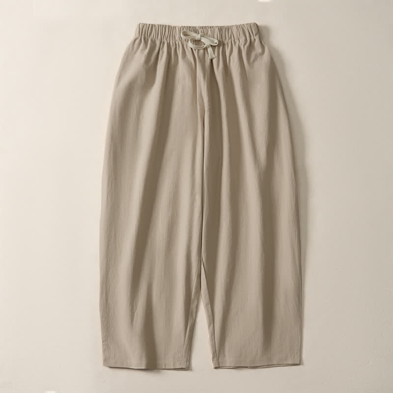 Buddha Stones Summer Casual Drawstring Solid Cropped Pants Men's Harem Pants With Pockets - Tan - US/UK/AU54, EU64 (9XL) - image 12