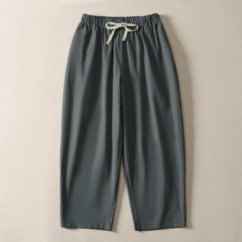 Buddha Stones Summer Casual Drawstring Solid Cropped Pants Men's Harem Pants With Pockets - SlateGray - US/UK/AU54, EU64 (9XL) - image 6