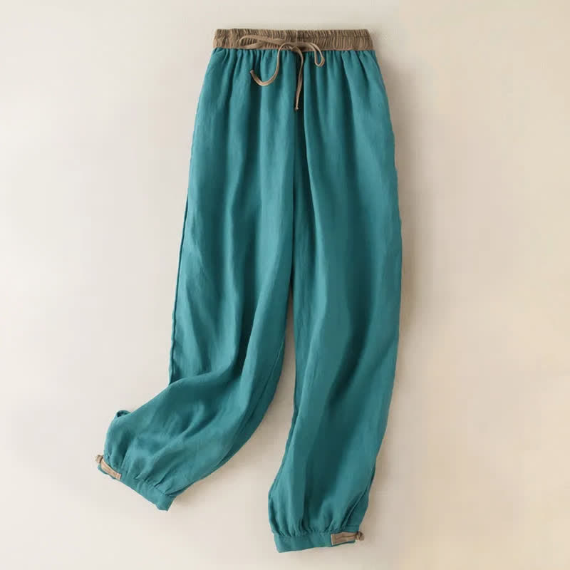 Buddha Stones Plain Cotton Drawstring Women's Harem Pants With Pockets - MediumTurquoise - US16，UK/AU20，EU48 (3XL) - image 8