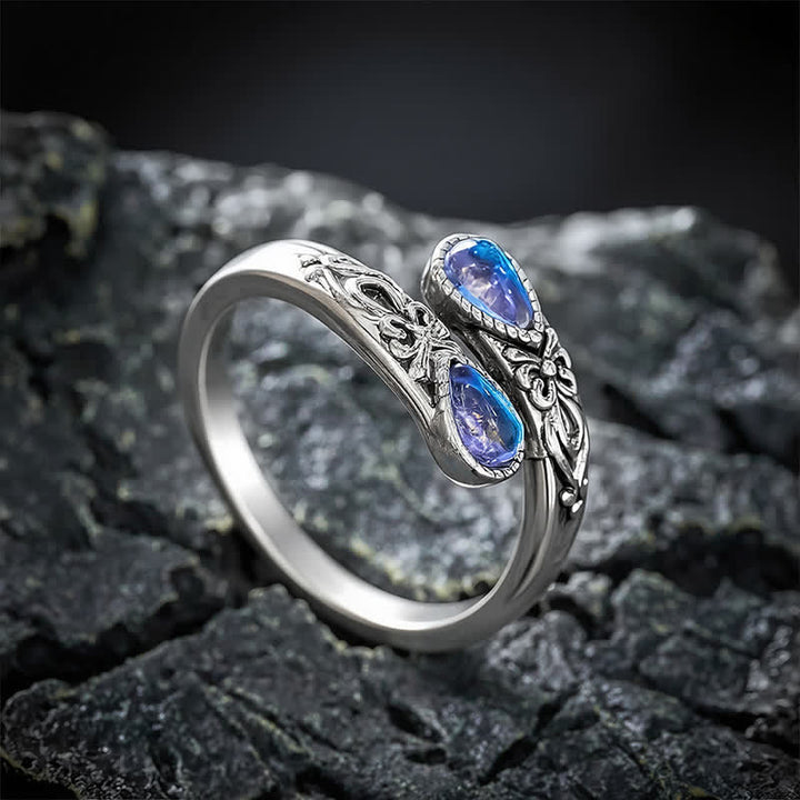 Buddha Stones Copper Liuli Butterfly Freedom Open Ring - Silvery - image 0