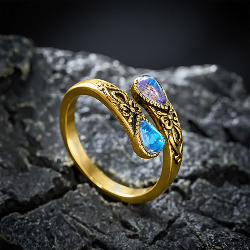 Buddha Stones Copper Liuli Butterfly Freedom Open Ring - Golden - image 8