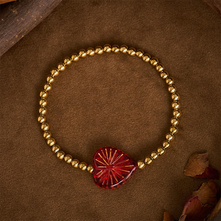 Buddha Stones Titanium Steel Liuli Heart Beaded Strength Bracelet - Red - image 0