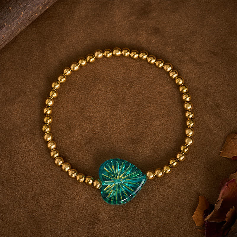 Buddha Stones Titanium Steel Liuli Heart Beaded Strength Bracelet - Blue - image 11