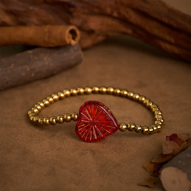Buddha Stones Titanium Steel Liuli Heart Beaded Strength Bracelet - image 2