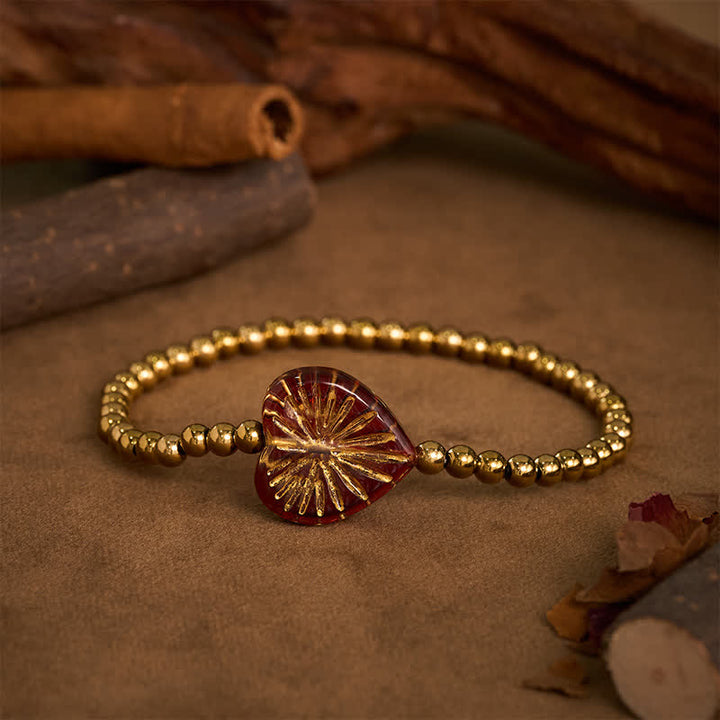 Buddha Stones Titanium Steel Liuli Heart Beaded Strength Bracelet - image 8