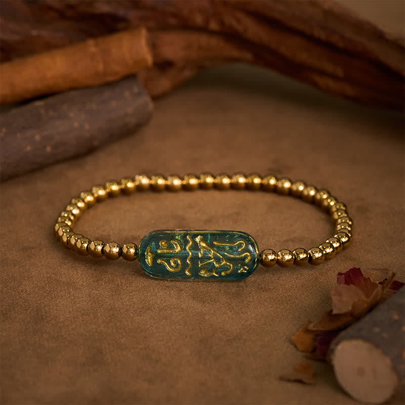 Buddha Stones Titanium Steel Liuli Om Mani Padme Hum Stimulation Bracelet - Blue - image 0