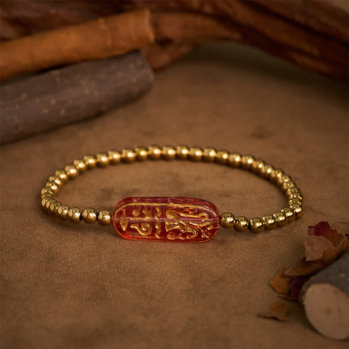 Buddha Stones Titanium Steel Liuli Om Mani Padme Hum Stimulation Bracelet - Red - image 8