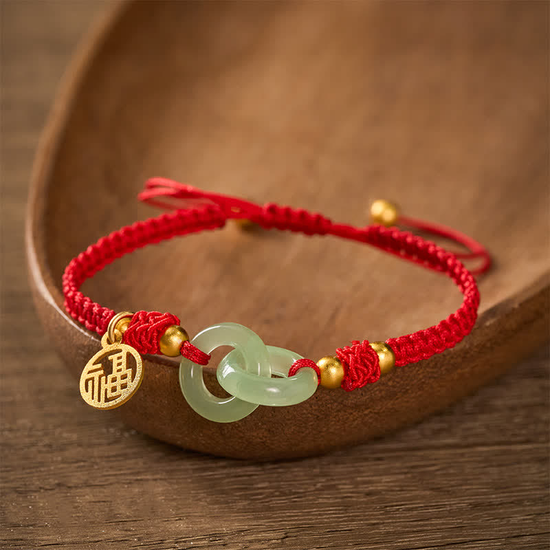 Buddha Stones Copper Liuli Fu Character Luck Red String Bracelet - image 1