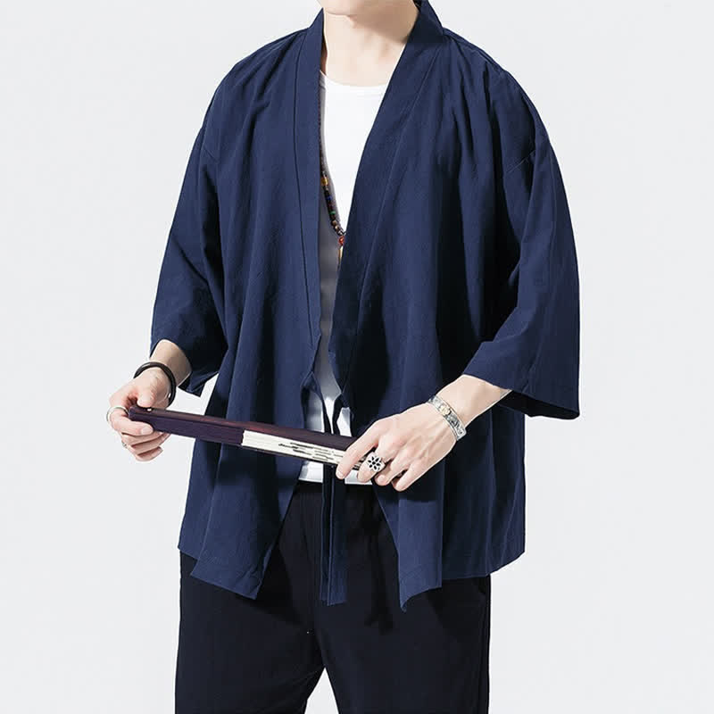 Buddha Stones Summer Casual Minimalist Drawstring Solid Elbow-Length Sleeve Men's Kimono - image 16