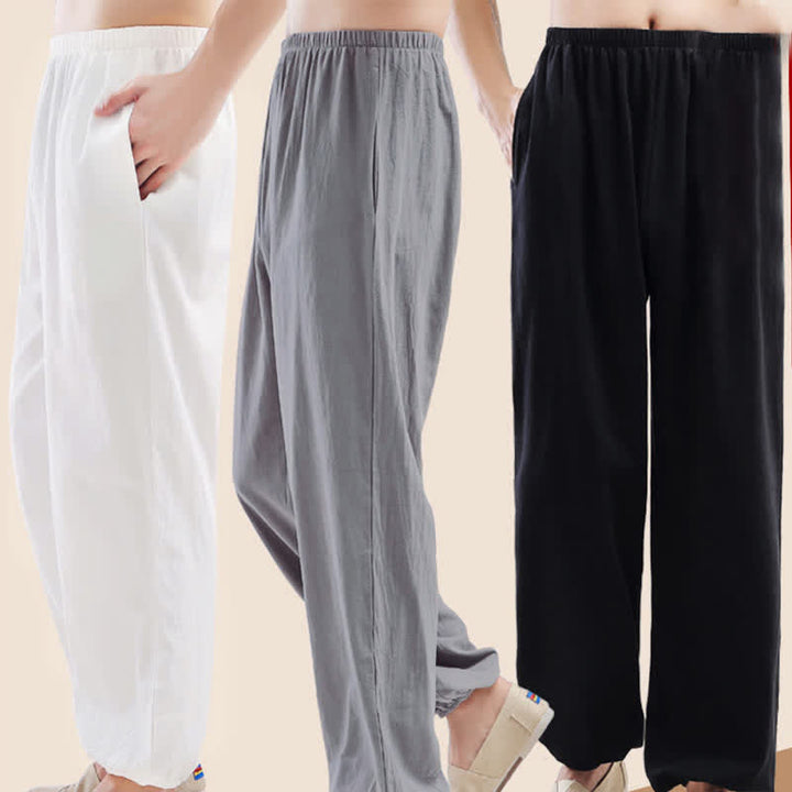 Buddha Stones Summer Solid Color Unisex Elastic Waist Tai Chi Qigong Practice Pants With Pockets - image 13
