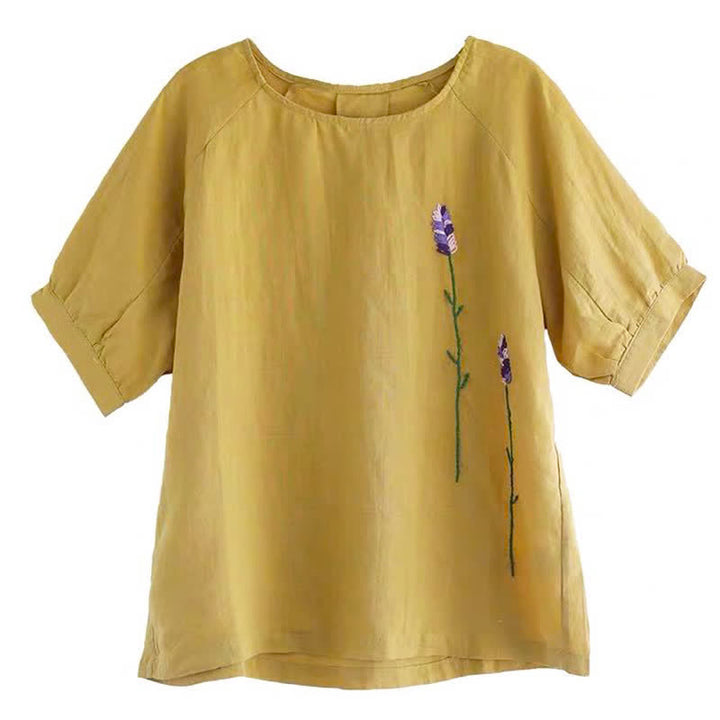 Buddha Stones Summer Vintage Embroidered Flower Pattern Women's Crew Neck Design T-Shirt - image 10