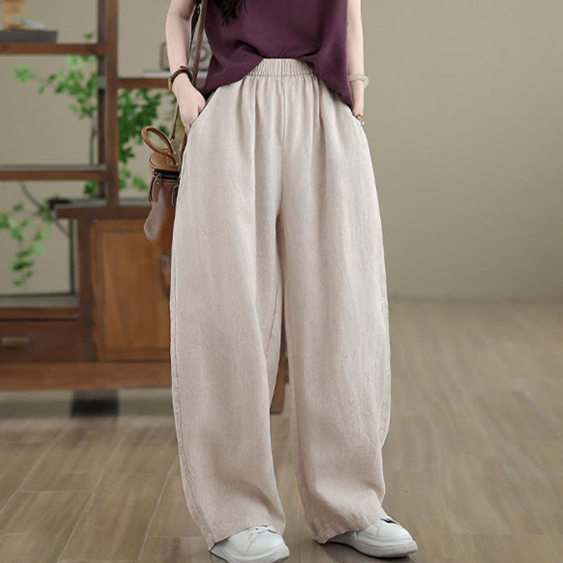 Buddha Stones Casual Plain Cotton Women's Wide Leg Pants With Pockets - image 13
