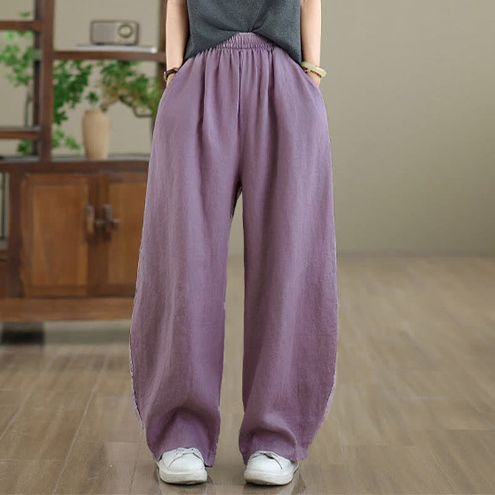 Buddha Stones Casual Plain Cotton Women's Wide Leg Pants With Pockets - image 4