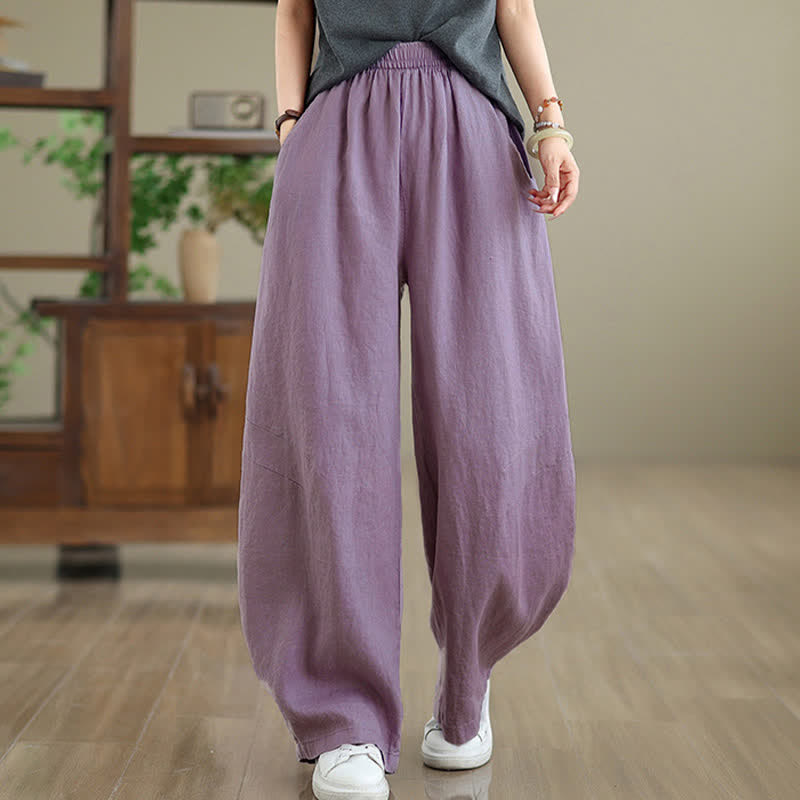 Buddha Stones Casual Plain Cotton Women's Wide Leg Pants With Pockets - image 5