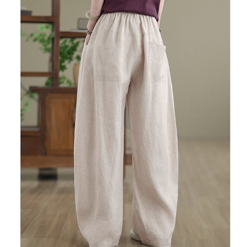 Buddha Stones Casual Plain Cotton Women's Wide Leg Pants With Pockets - image 14