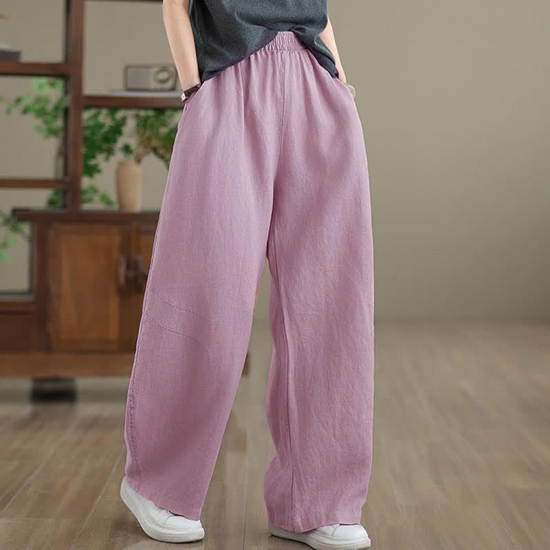 Buddha Stones Casual Plain Cotton Women's Wide Leg Pants With Pockets - image 9