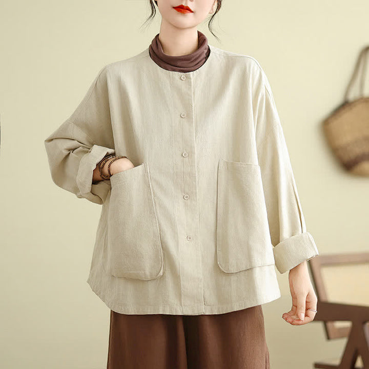 Buddha Stones Plain Design Long Sleeve Women's Jacket With Pockets - image 1