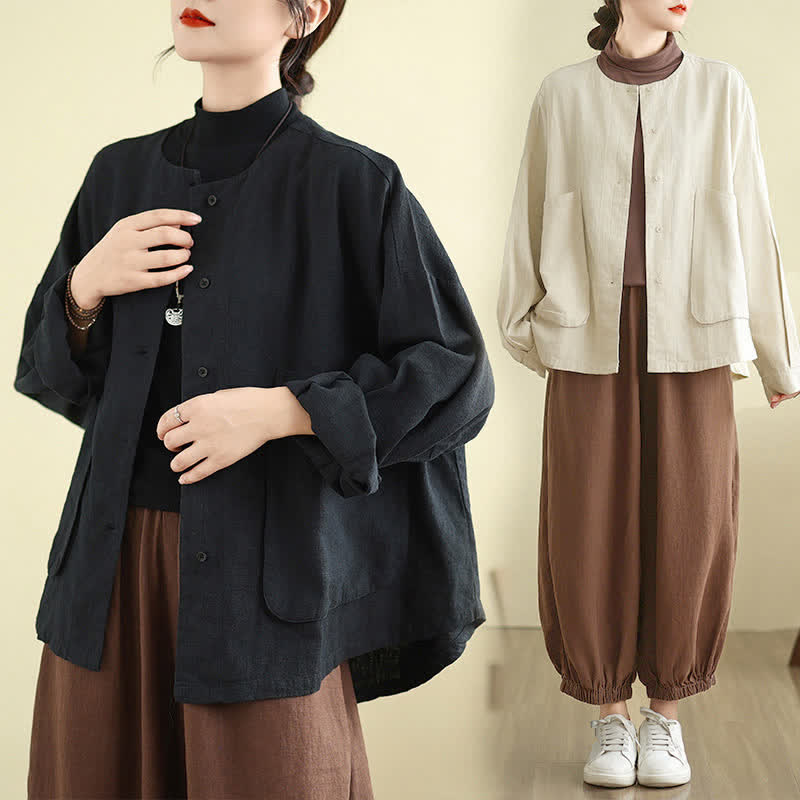 Buddha Stones Plain Design Long Sleeve Women's Jacket With Pockets - image 17