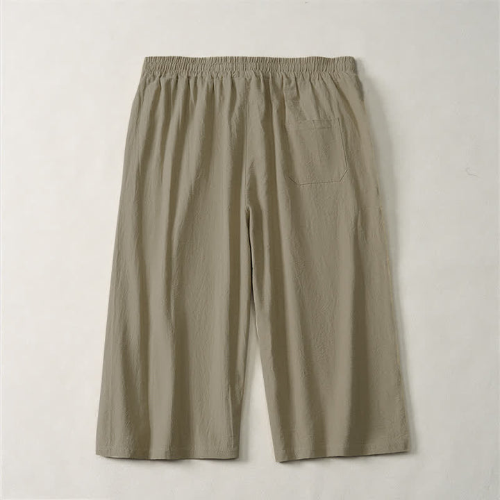 Buddha Stones Summer Casual Minimalist Drawstring Solid Capri Pants Men's Straight Leg Pants With Pocket - image 1