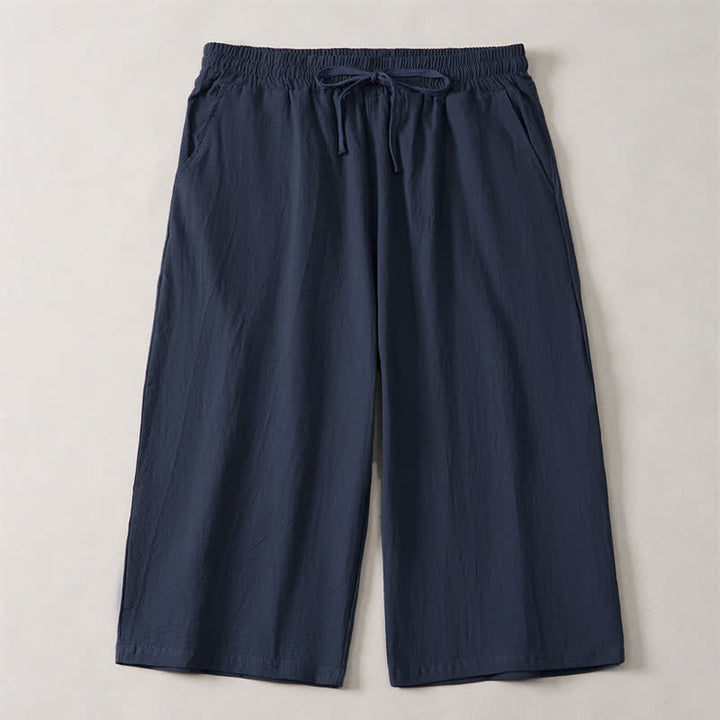 Buddha Stones Summer Casual Minimalist Drawstring Solid Capri Pants Men's Straight Leg Pants With Pocket - MidnightBlue - US/UK/AU44, EU54 (3XL) - image 8