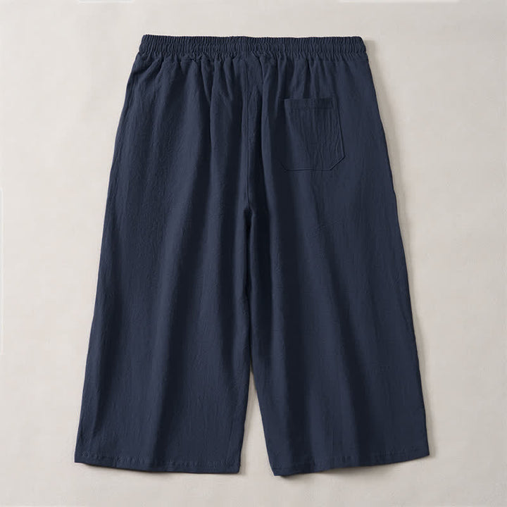 Buddha Stones Summer Casual Minimalist Drawstring Solid Capri Pants Men's Straight Leg Pants With Pocket - image 9