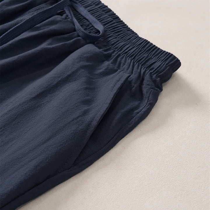 Buddha Stones Summer Casual Minimalist Drawstring Solid Capri Pants Men's Straight Leg Pants With Pocket - image 12
