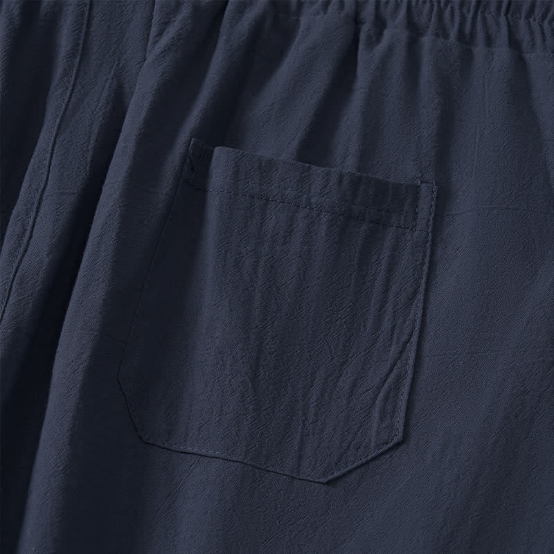 Buddha Stones Summer Casual Minimalist Drawstring Solid Capri Pants Men's Straight Leg Pants With Pocket - image 13