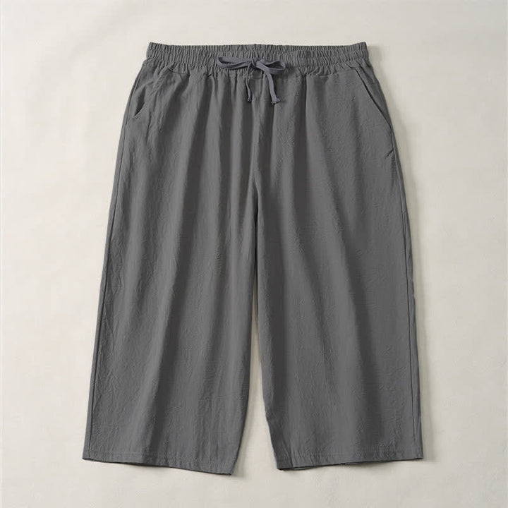 Buddha Stones Summer Casual Minimalist Drawstring Solid Capri Pants Men's Straight Leg Pants With Pocket - DimGray - US/UK/AU44, EU54 (3XL) - image 16