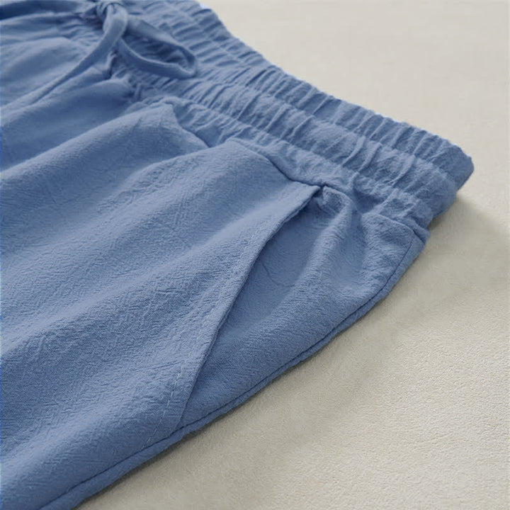 Buddha Stones Summer Casual Drawstring Solid Cotton Men's Shorts With Pockets - image 4