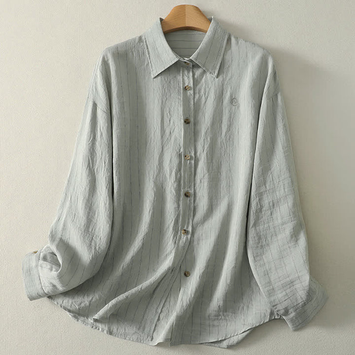 Buddha Stones Summer Casual Minimalist Button-Up Solid Women's Long Sleeve Shirts - LightSteelBlue - US8-10, UK/AU12-14, EU40-42 (2XL) - image 4