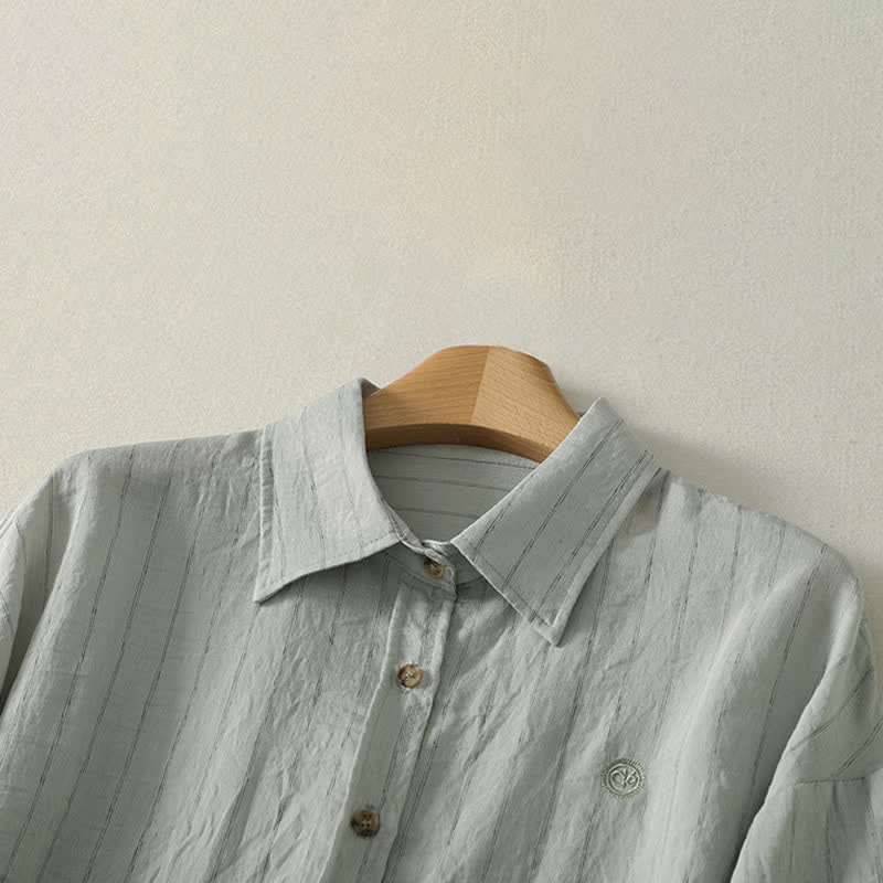 Buddha Stones Summer Casual Minimalist Button-Up Solid Women's Long Sleeve Shirts - image 5