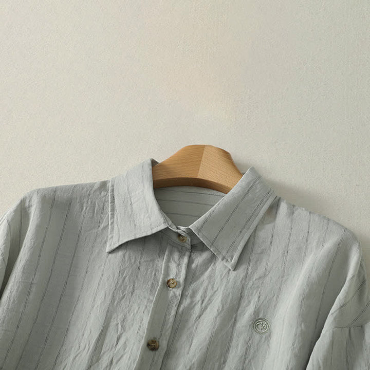 Buddha Stones Summer Casual Minimalist Button-Up Solid Women's Long Sleeve Shirts - image 5