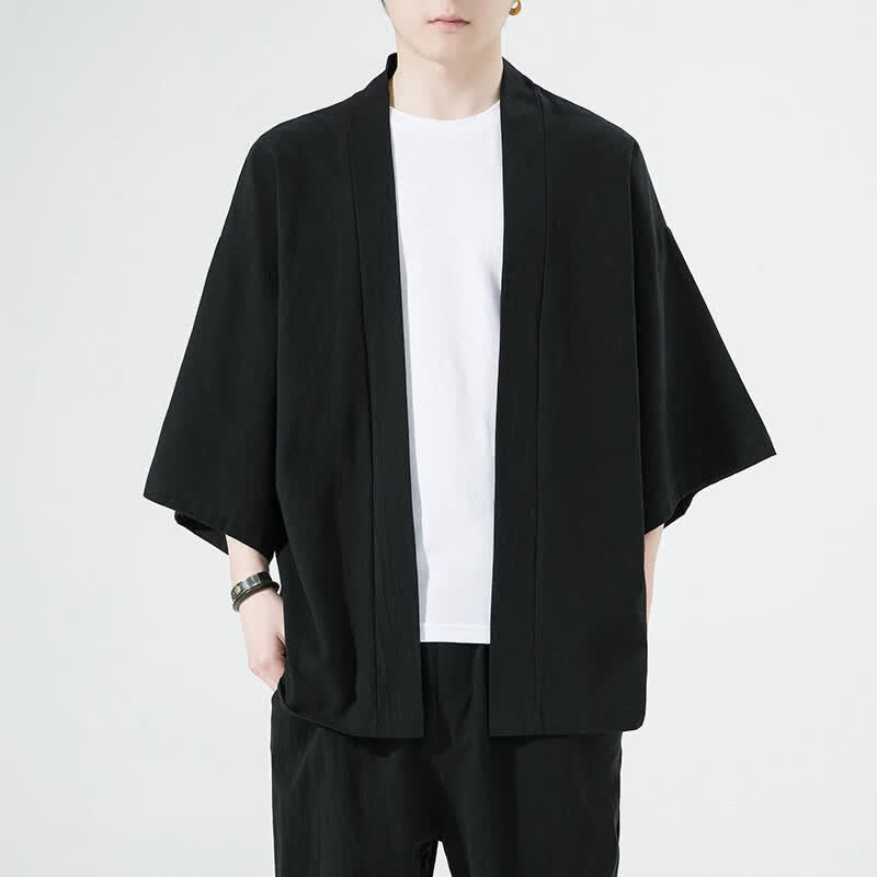Buddha Stones Summer Casual Minimalist Solid Men's Kimonos - Black - US/UK/AU46, EU56 (5XL) - image 1