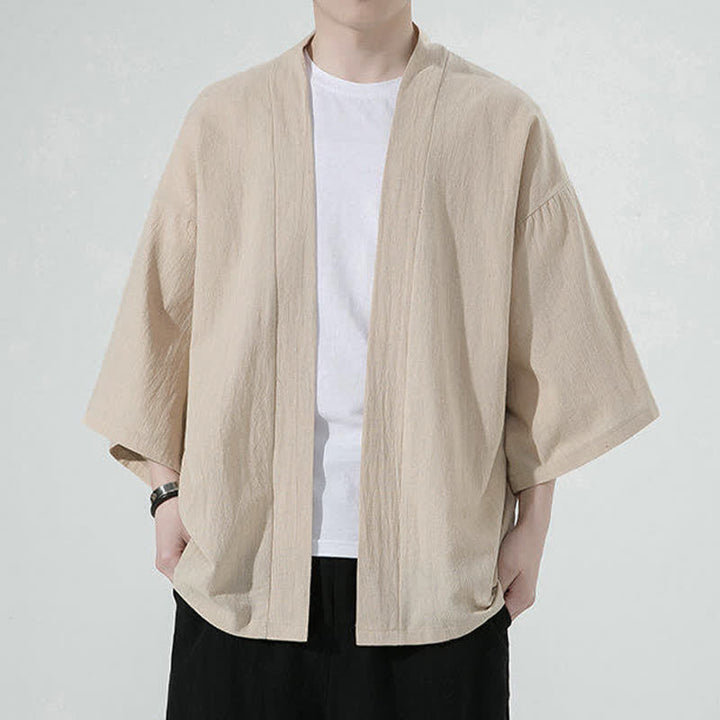 Buddha Stones Summer Casual Minimalist Solid Men's Kimonos - Tan - US/UK/AU46, EU56 (5XL) - image 4