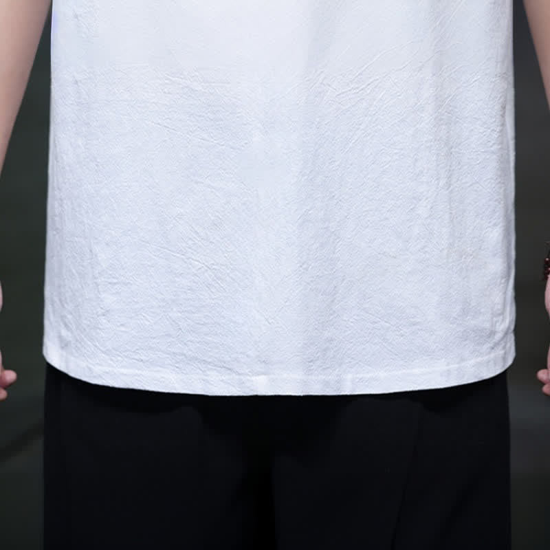 Buddha Stones Summer Casual Tang Style Mandarin Collar Solid Men's Short Sleeve Shirts - image 26
