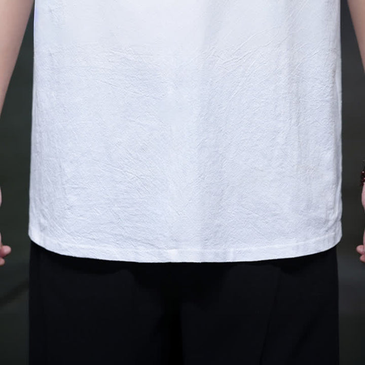 Buddha Stones Summer Casual Tang Style Mandarin Collar Solid Men's Short Sleeve Shirts - image 26