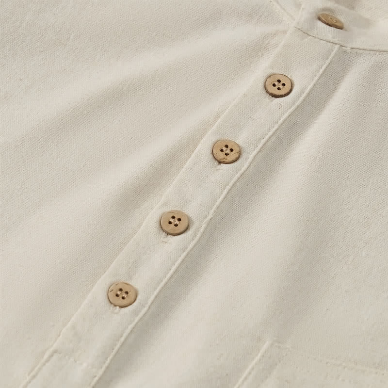 Buddha Stones Summer Casual Tang Style Mandarin Collar Solid Men's Short Sleeve Shirts With Pocket - image 23