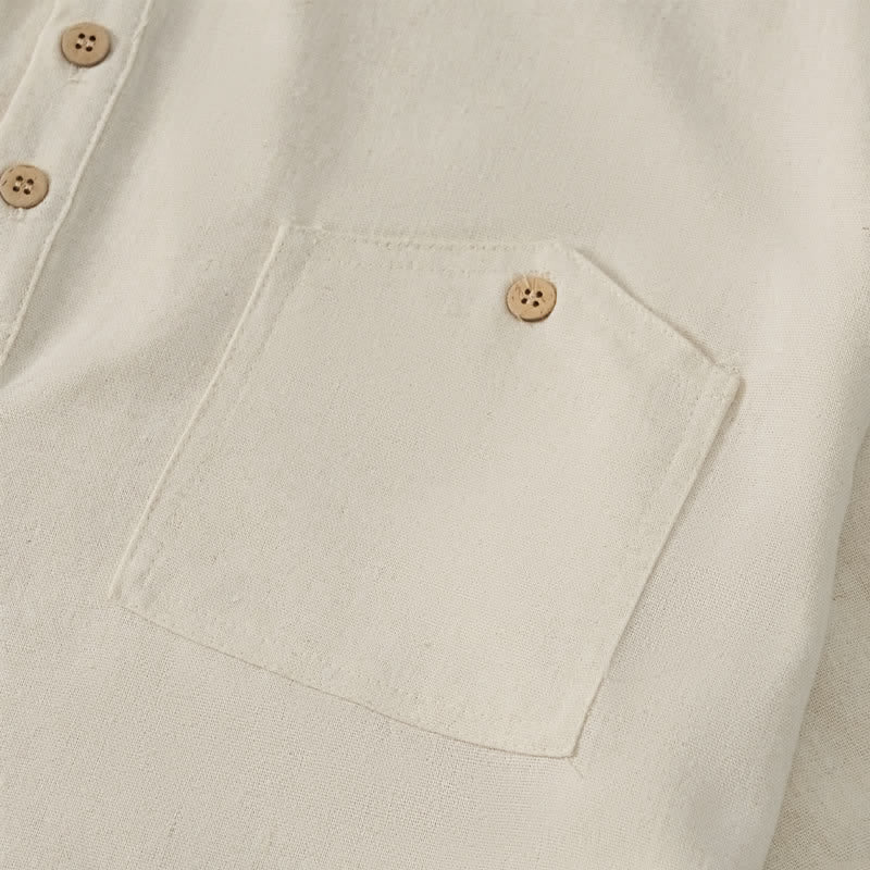 Buddha Stones Summer Casual Tang Style Mandarin Collar Solid Men's Short Sleeve Shirts With Pocket - image 24
