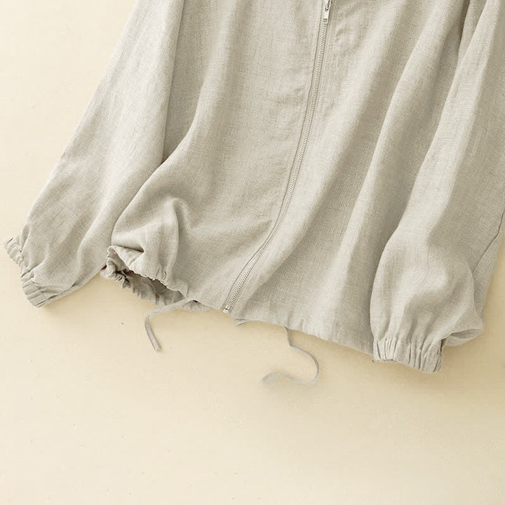Buddha Stones Summer Casual Minimalist Drawstring Solid Women's Long Sleeve Shirts With Pocket - image 3