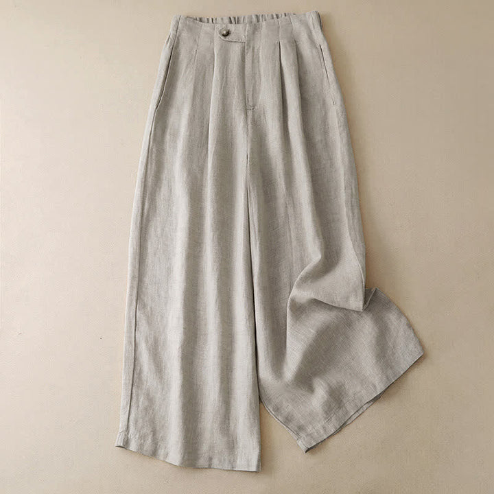 Buddha Stones Summer Casual Minimalist Button-Up Solid Ankle Pants Women's Wide Leg Pants With Pocket - Beige - US8-10, UK/AU12-14, EU40-42 (2XL) - image 11
